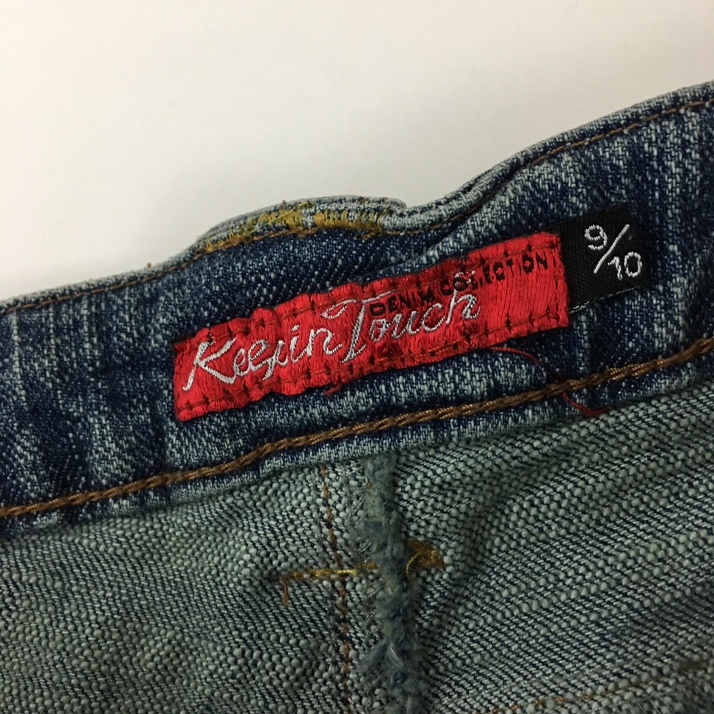 Keep In Touch Rolled Cuff Y2K Style Mid Rise Denim Shorts Size 10 - Picture 6 of 8